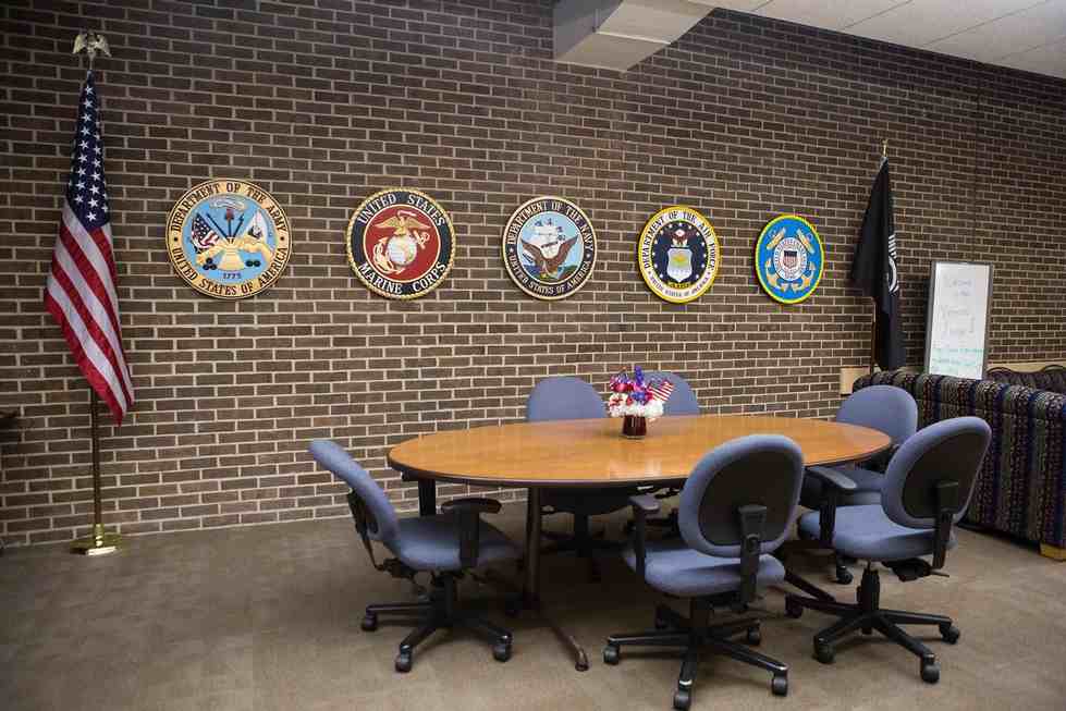 Veterans lounge space located in the Kirkhof Center